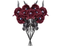 10 Rosas Artificiais Negras Com Olhos Para Decoração De Halloween Festa Casa Casamento (vermelho)
