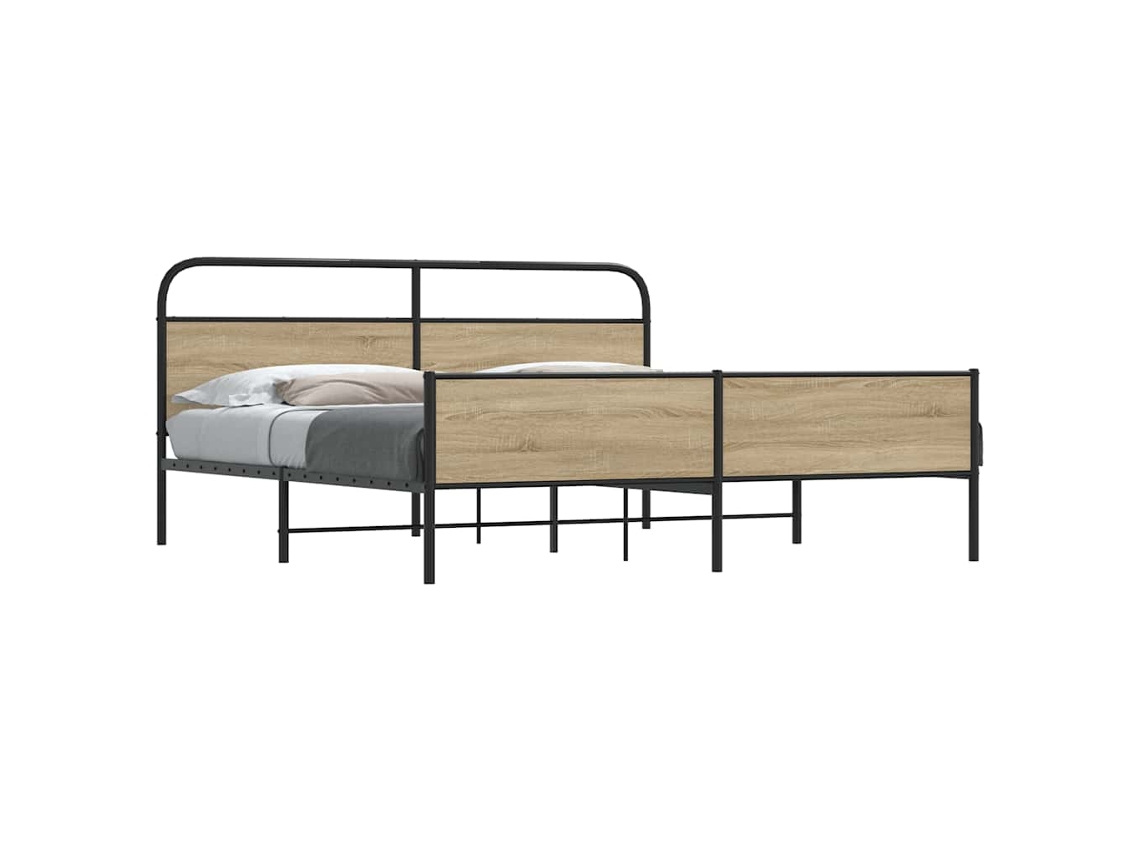 Vidaxl Estrutura de Cama Sem Colchão 193x203cm Metal Carvalho Fumado