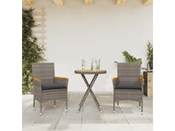 3 Pcs Conjunto De Bistrô Com Almofadões Vime Pe/acácia Cinza Dkd Home Decor