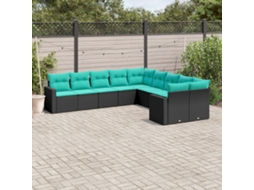 10 Pcs Conjunto De Sofás P/ Jardim C/ Almofadões Vime Pe Preto Dkd Home Decor