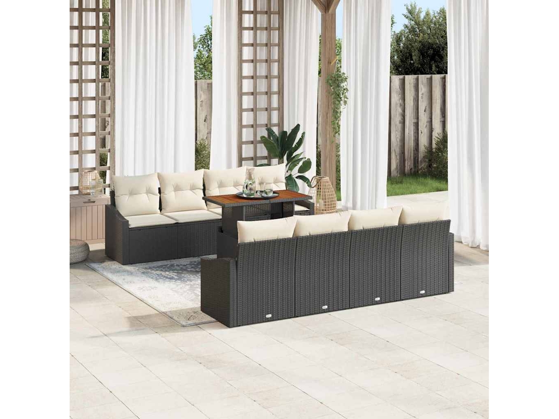 Vidaxl Conjunto De Sofá De Jardim 9 Unid. Preto Rattan Sintético