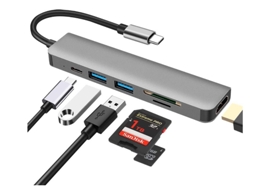 Hub Usb C 6 Em 1 Tipo C, Hdmi 4k, Leitor Sd/tf, Usb 3.0/2.0, 100w Pd, Compatível Macbook Pro Etc Preto Bestvite