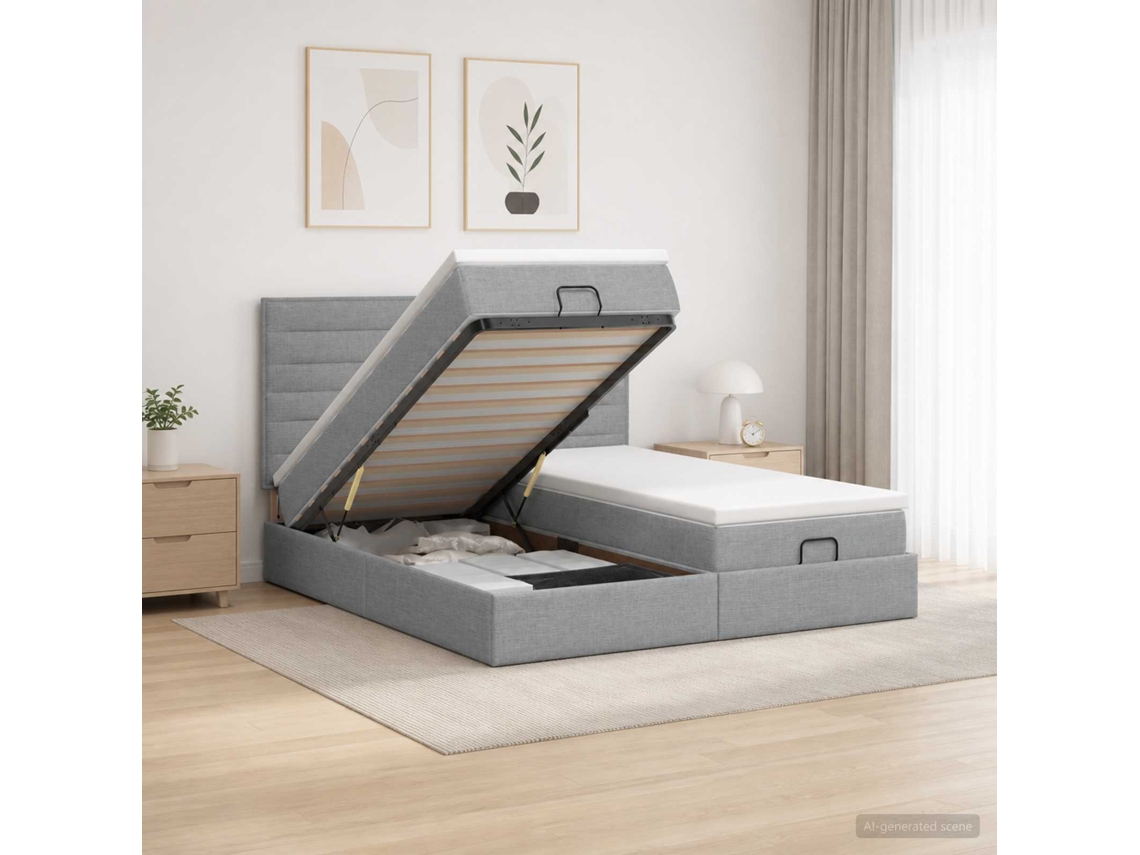 Vidaxl Cama Ottoman Com Colchão 2 Unid. Cinzento-claro Tecido