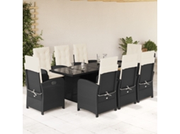 9 Pcs Conjunto De Jantar P/ Jardim C/ Almofadões Vime Pe Preto Dkd Home Decor