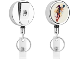 Porta Crachá Retrátil Com Clipe Cinto E Argola Chaveiro, Estampa De Basquete, Bobinas De Metal Resistentes