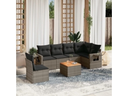 Vidaxl 7 Pcs Conjunto Sofás P/ Jardim C/ Almofadões Vime Pe Cinzento