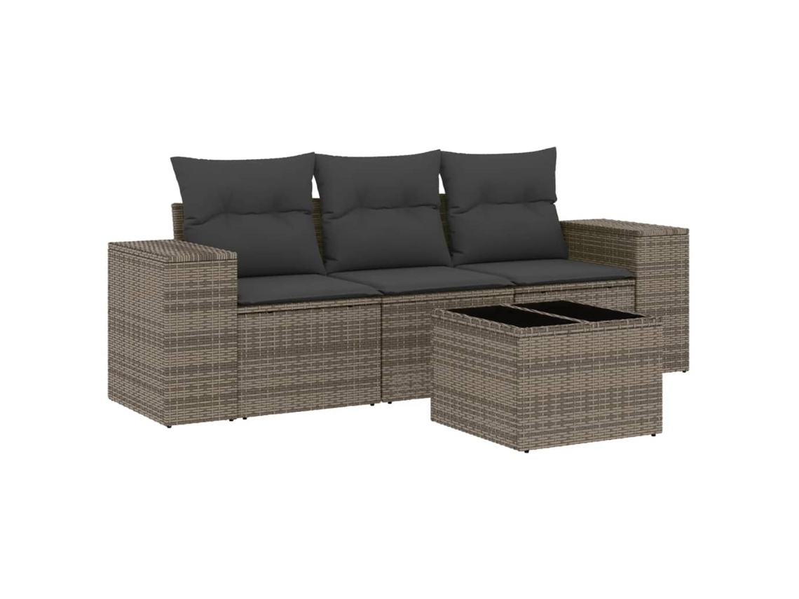 Conjunto de 4 sofás de jardim com almofadões Vime Pe Cinzento MAISON EXCLUSIVE (4 peças)