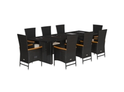 Conjunto de 9 Jantar para Jardim com Almofadões Vime Pe Preto MAISON EXCLUSIVE