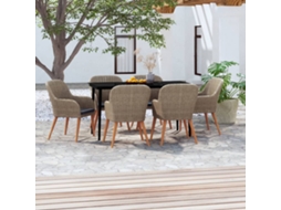 Vidaxl 7 Pcs Conjunto De Jantar Para Jardim Com Almofadões Castanho
