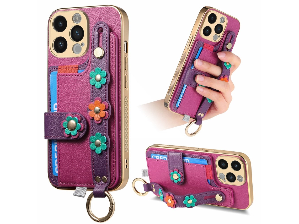 Suporte Casa Para Iphone 14 Pro Max Pele Sintética Roxo