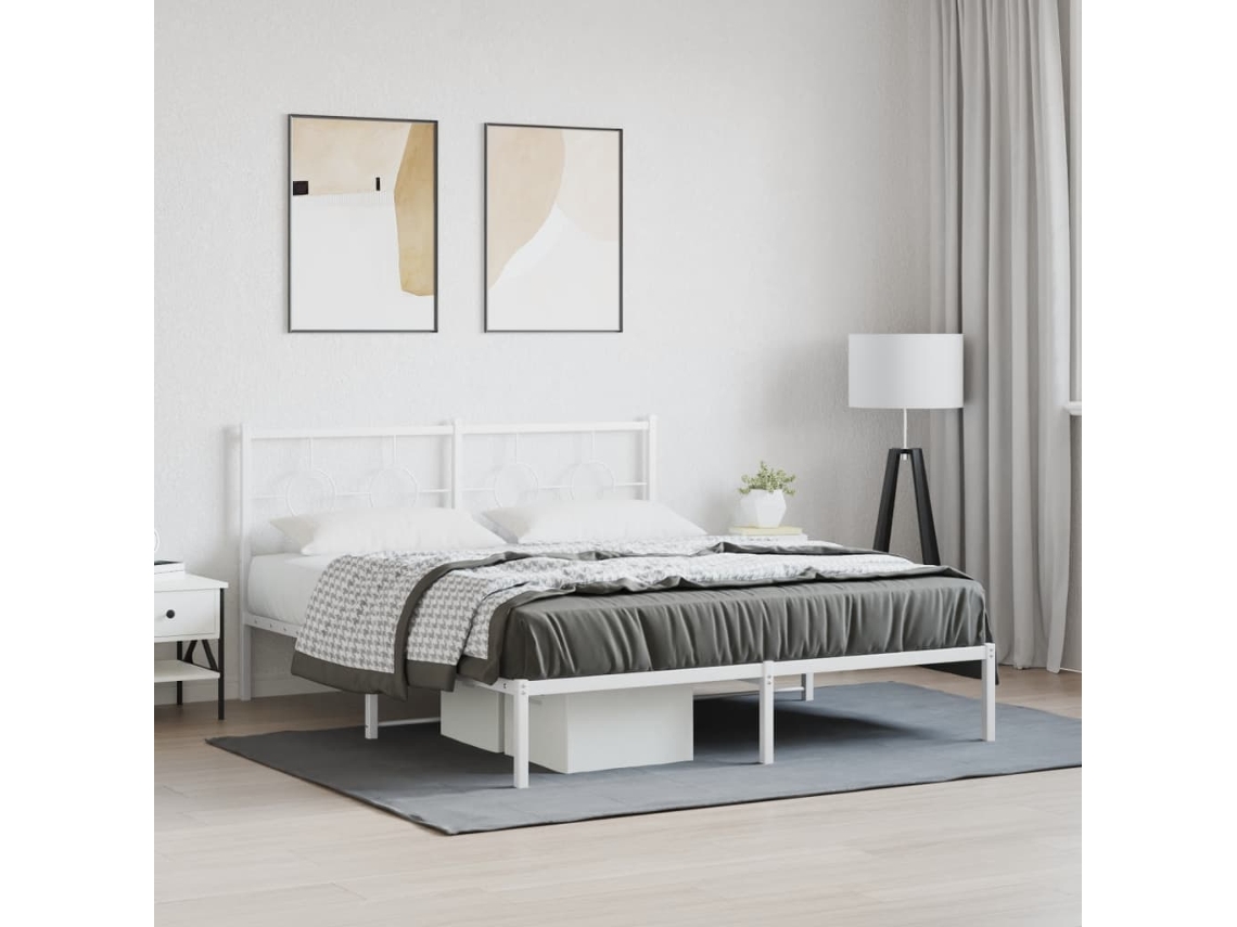 Vidaxl Estrutura De Cama Com Cabeceira 150x200 Cm Metal Branco
