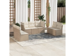 Vidaxl 7 Pcs Conjunto De Sofás P/ Jardim Com Almofadões Vime Pe Bege