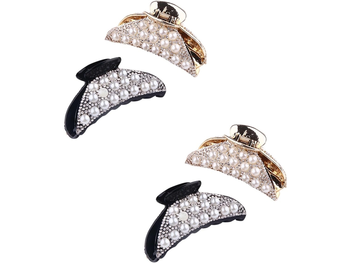Conjunto de 4 presilhas de cabelo de plástico com garras, miçangas e cristais.