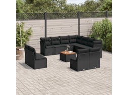 Conjunto de Sofá de Jardim 12 Peças C/ Almofadões Vime Pe Preto Dkd Home Decor