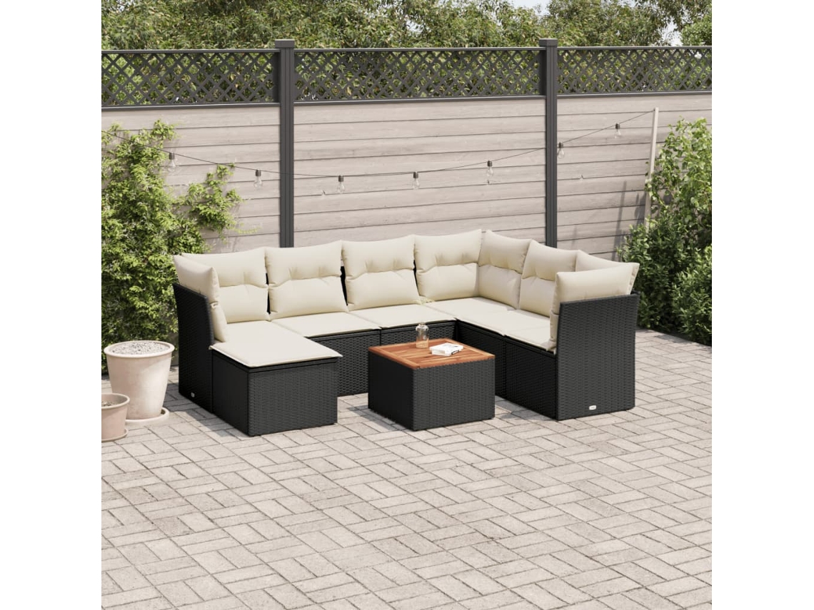 Vidaxl 8 Pcs Conjunto Sofás De Jardim Com Almofadões Vime Pe Preto