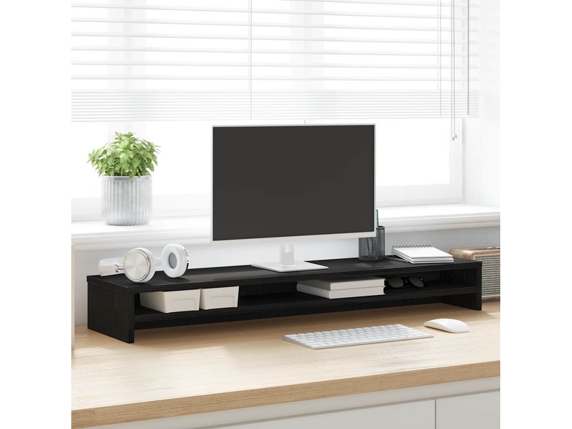 Vidaxl Suporte Para Monitor Carvalho Preto 100x24x13 Cm Madeira Projetada