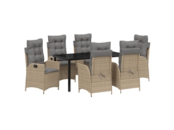 Conjunto 7 De Jantar De Jardim Com Almofadas Vidaxl Bege Polirratã