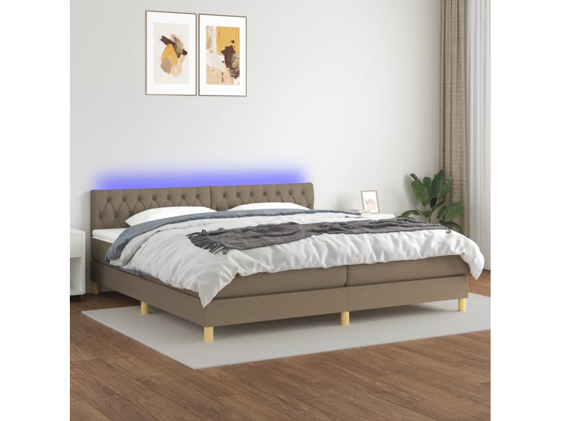 Vidaxl Cama Box Spring Colchão/led 200x200cm Tecido Cinza-acastanhado