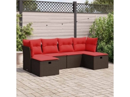 Vidaxl 6 Pcs Conjunto De Sofás Jardim C/ Almofadões Vime Pe Castanho