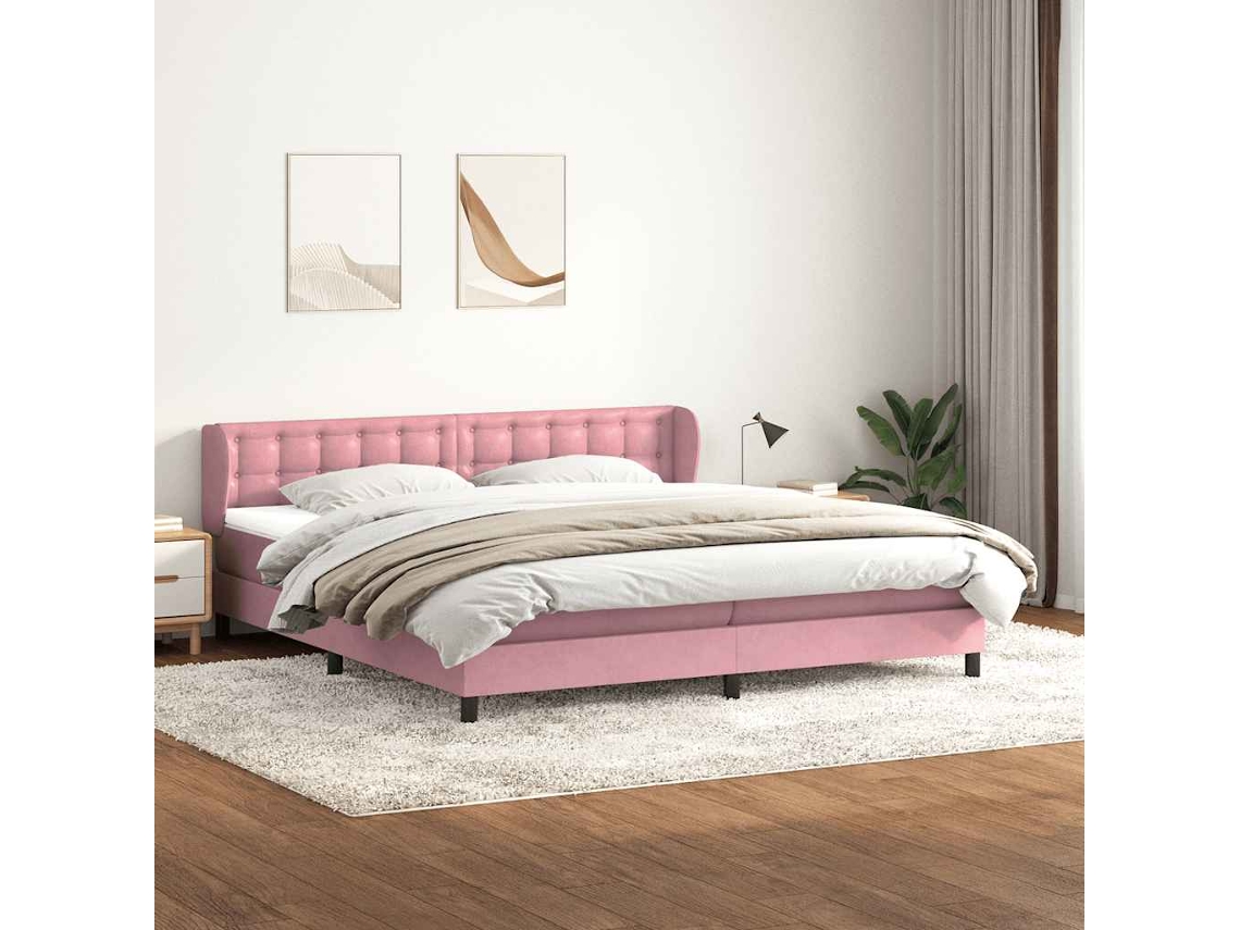 Vidaxl Cama Com Molas/colchões 180x210 Cm Veludo Rosa