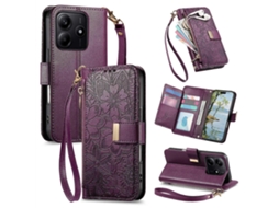 Capa Carteira De Couro Com Zíper, Estampa De Flores E Folhas, Com Alça, Para Celular Redmi Note 14 5g.