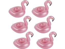 Conjunto De 6 Boias Para Piscina Com Porta-copos, Estampa De Flamingo.
