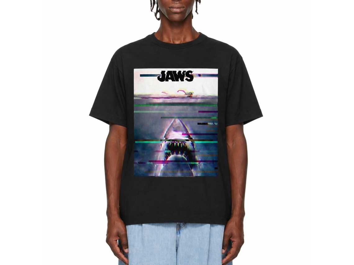 Rockinstone Jaws Movie Glitchy Black Adult T-shirt Size:s