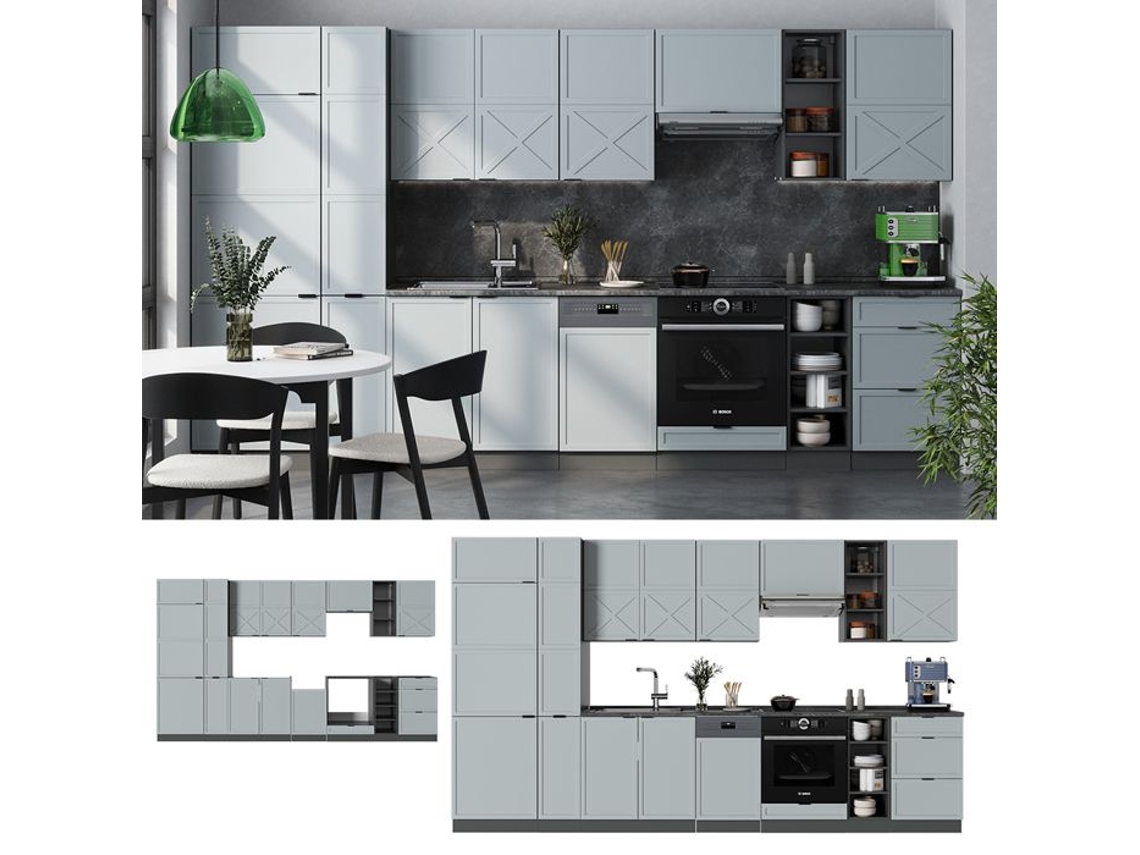 Cozinha Fame Line, 355cm Sem Pt, Azul Claro Cinza/anfra, Antra, Vicco