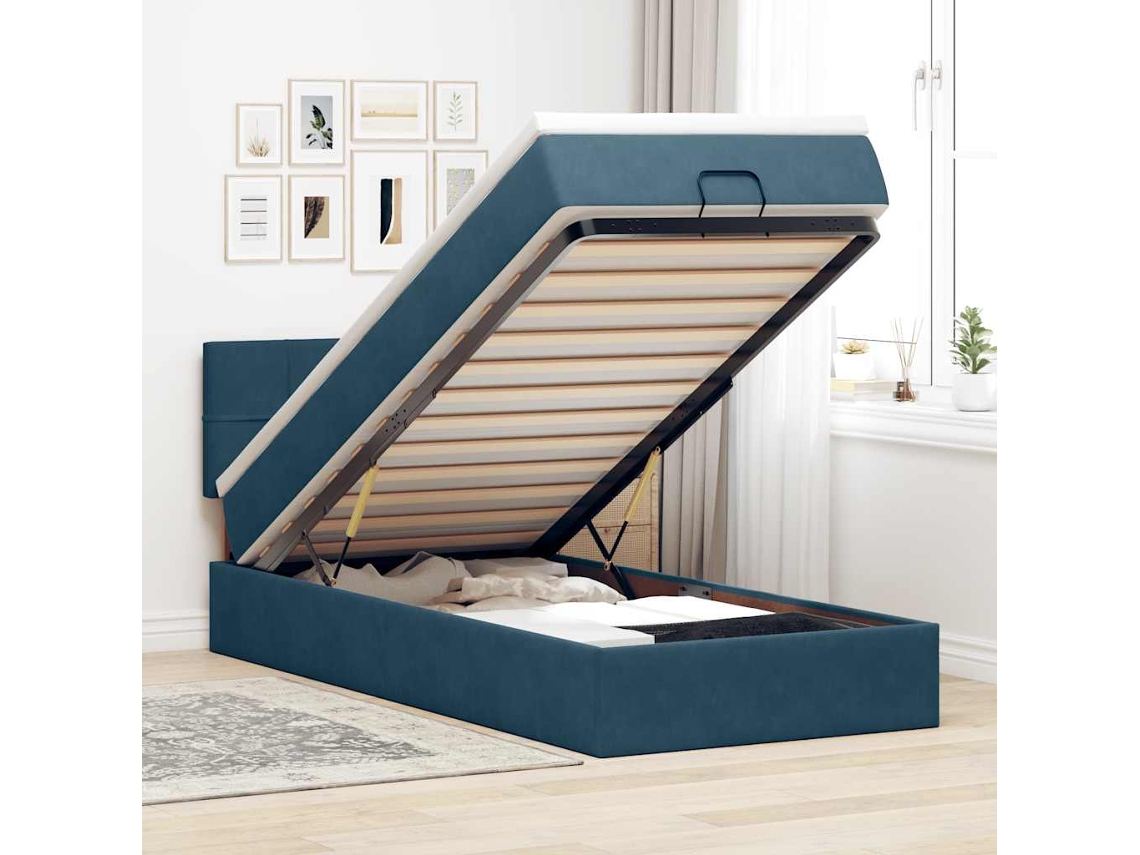 Vidaxl Cama Otomana Com Colchão Leds 80x200cm Veludo Azul-escuro