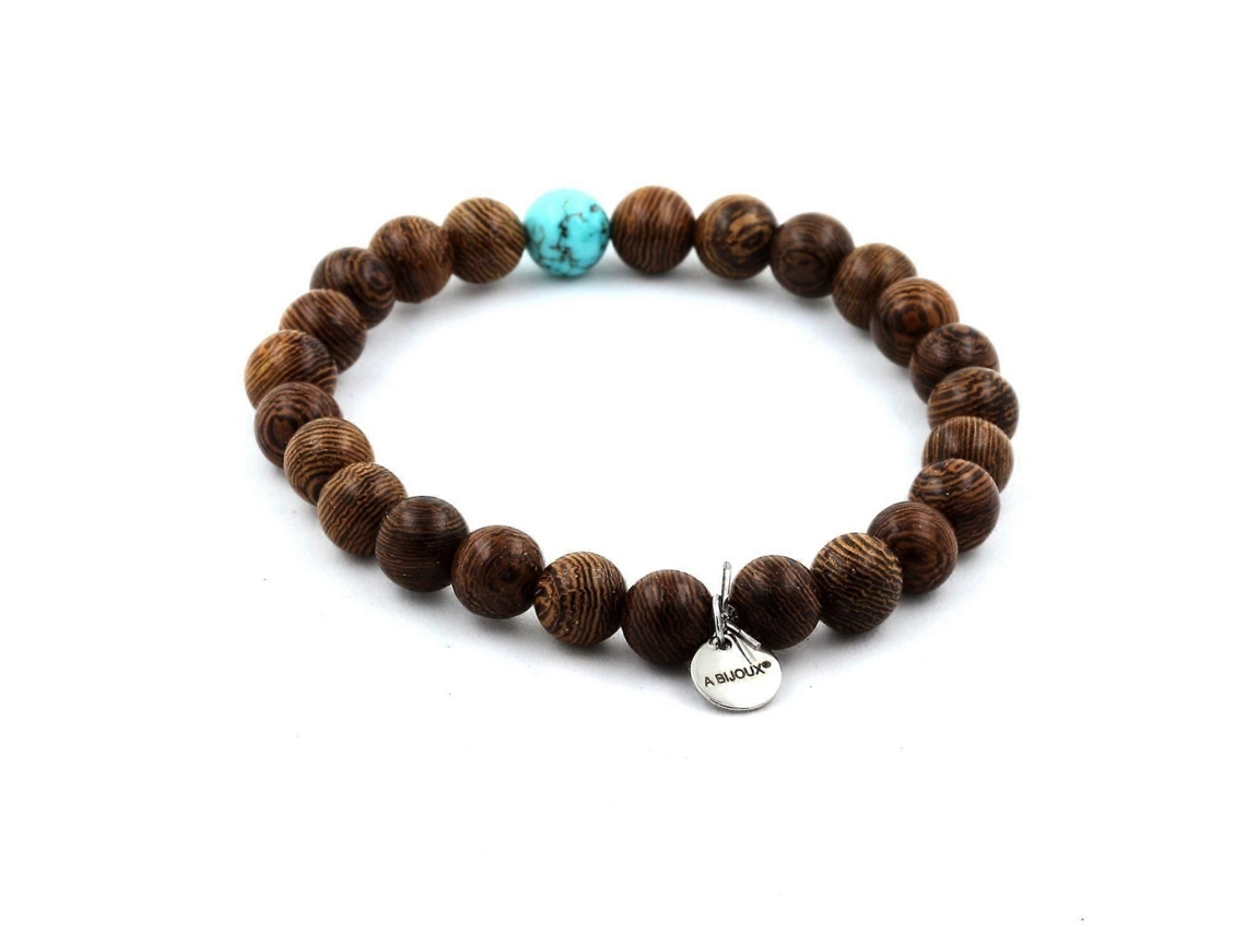 Pulseira De Contas De Madeira + Turquesa 8 Mm
