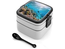 Marmita Bento De Camada Dupla Com Estampa Do Mundo Subaquático Da Grande Barreira Corais Para Adultos, Com Colher E Alça