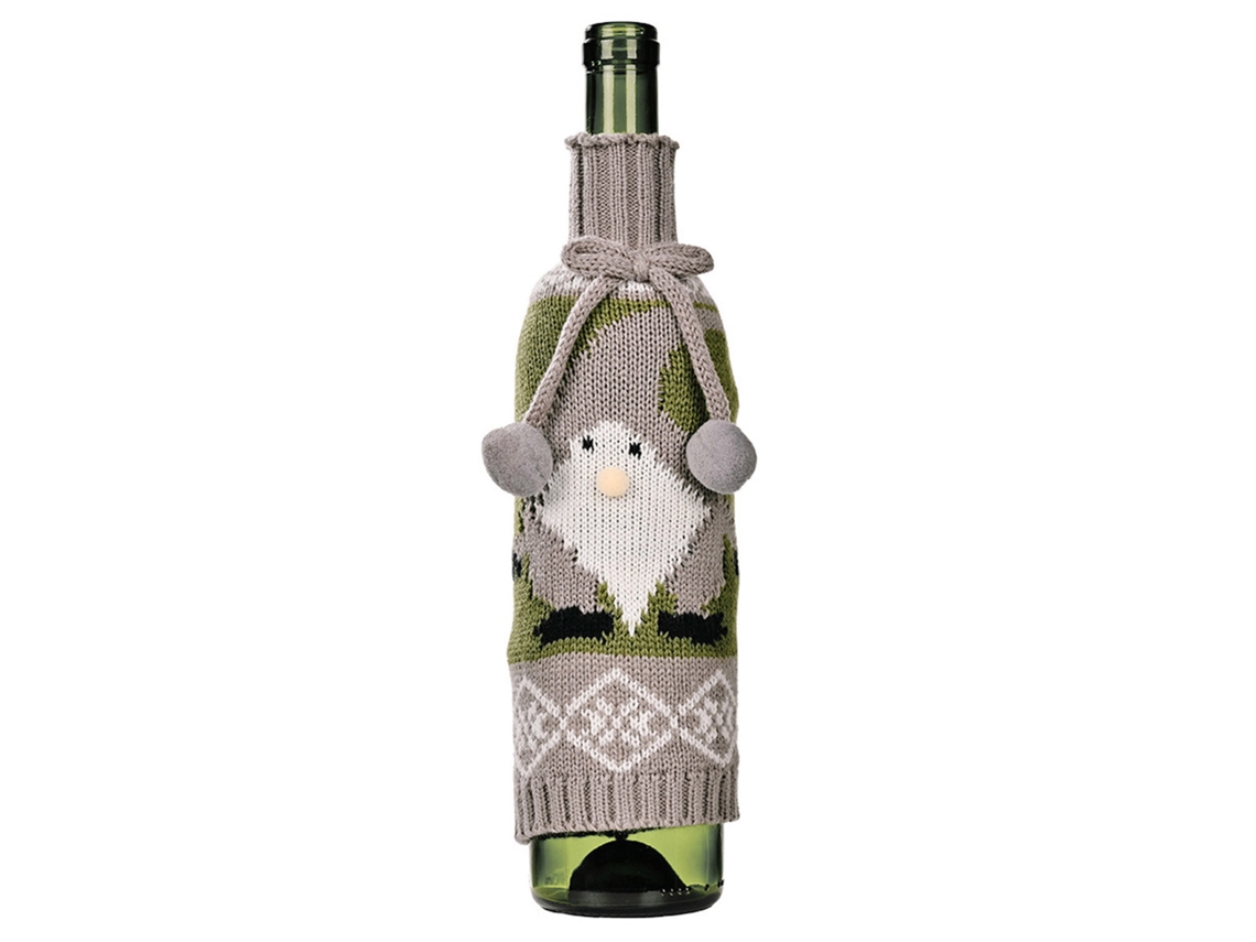 Protetor para garrafa de vinho de Natal com rena de tricô cinza LAXISCREED