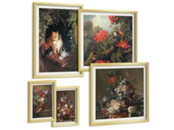 Pinturas Murais Modernas Padrões De Plantas Em Bege E Verde Moldura Prateada Fotos Para O Escritório Espelharte (conjunto De 5 Imagens)