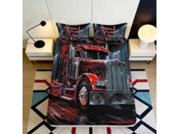 Conjunto de Cama com Estampa 3d Caminhão em Microfibra Fronha 200x200cm