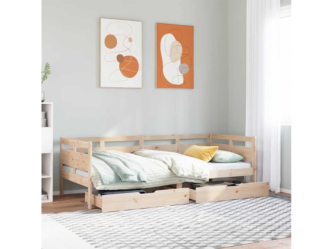 Sofá cama con cajones 90x200 cm madera maciza de pino