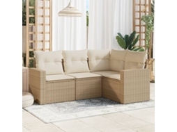 Vidaxl 4 Pcs Conjunto De Sofás Para Jardim C/ Almofadões Vime Pe Bege