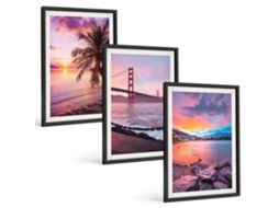 Conjunto De Pinturas Paisagem Com Ponte Ao Pôr Do Sol Espelharte (3 Peças 40x60 Cm)