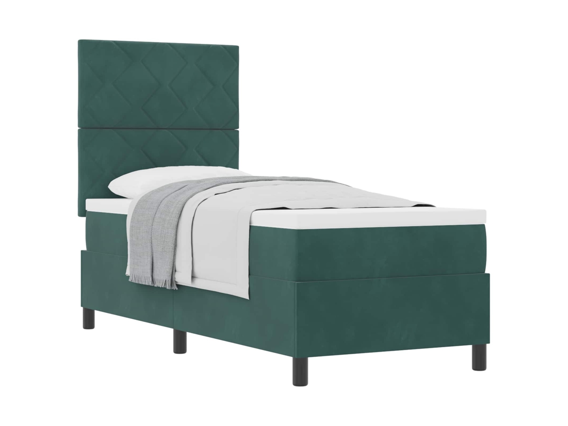Cama De Solteiro | Camas Para Quarto | Cama Box Com Colchão Verde Escuro 80 X 200 Cm Tecido