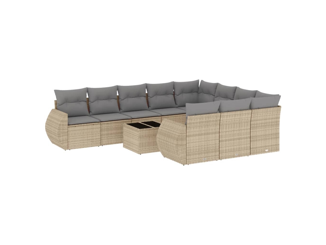 Maison Exclusive - 11 Pcs Conjunto Sofás De Jardim C/ Almofadões Vime Pe Bege