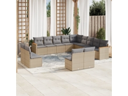 Vidaxl 13 Pcs Conjunto De Sofás P/ Jardim Com Almofadões Vime Pe Bege