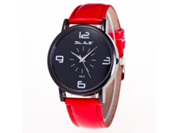 Relógio de quartzo com pulseira de couro e mostrador de cristal, estilo simples e moderno (vermelho)