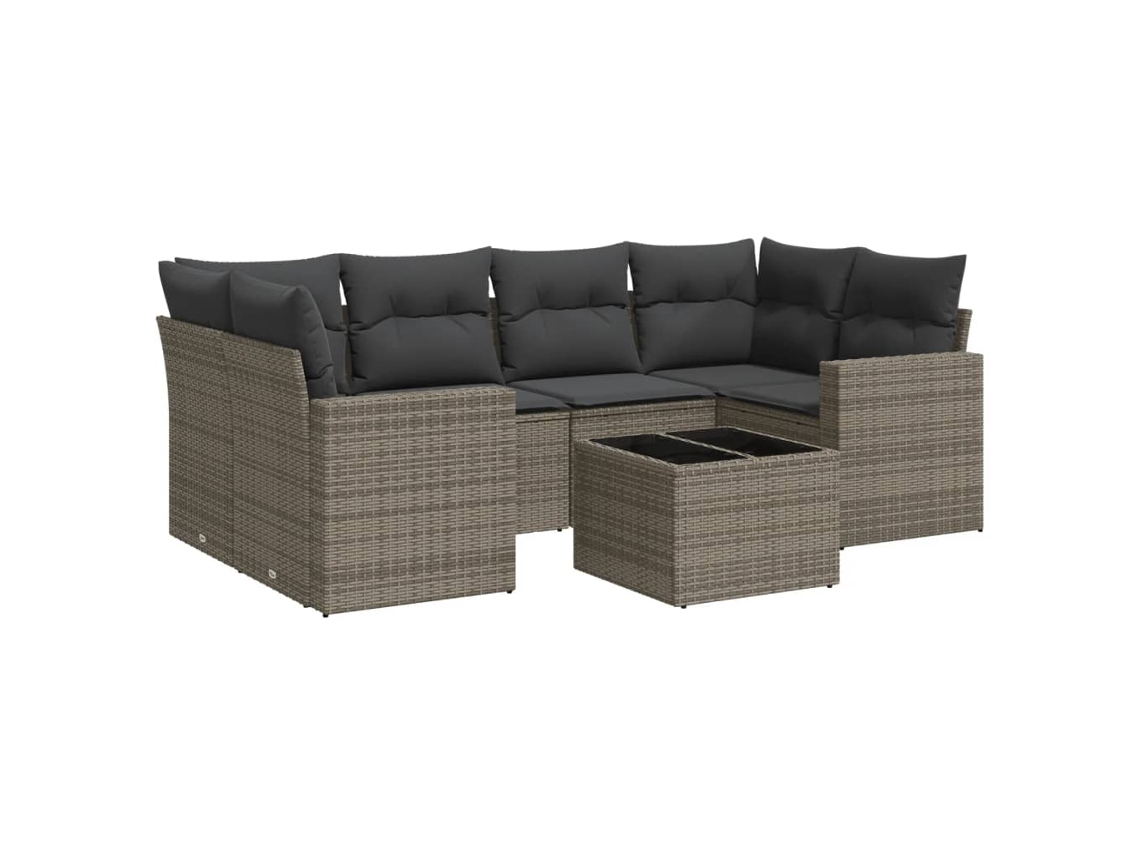 Maison Exclusive - 7 Pcs Conjunto Sofás P/ Jardim C/ Almofadões Vime Pe Cinzento