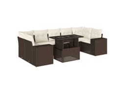 Conjunto de 8 Sofás de Jardim com Almofadões Vime Pe Castanho MAISON EXCLUSIVE (8 pcs)