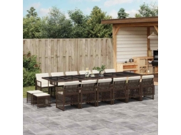 Vidaxl 17 Pcs Conjunto Jantar P/ Jardim C/ Almofadões Vime Pe Castanho