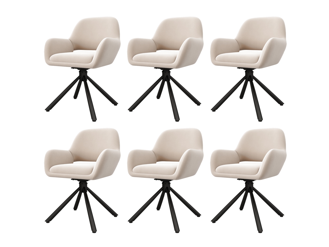 Conjunto de 6 cadeiras giratórias em veludo bege com braços, design moderno para sala de jantar, sem mesa incluída PAPRIKA | PAPRIKA