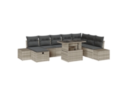Conjunto 9 Conjunto De Lounge Ao Ar Livre Vidaxl Cinzento-claro Vime Pe (100 X 55 X 73 Cm)