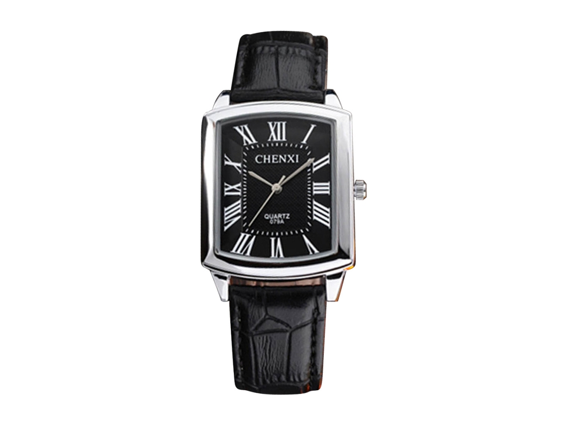 Relógio de pulso casual de quartzo, elegante e à prova d'água, em couro PU, para homens e mulheres, preto.