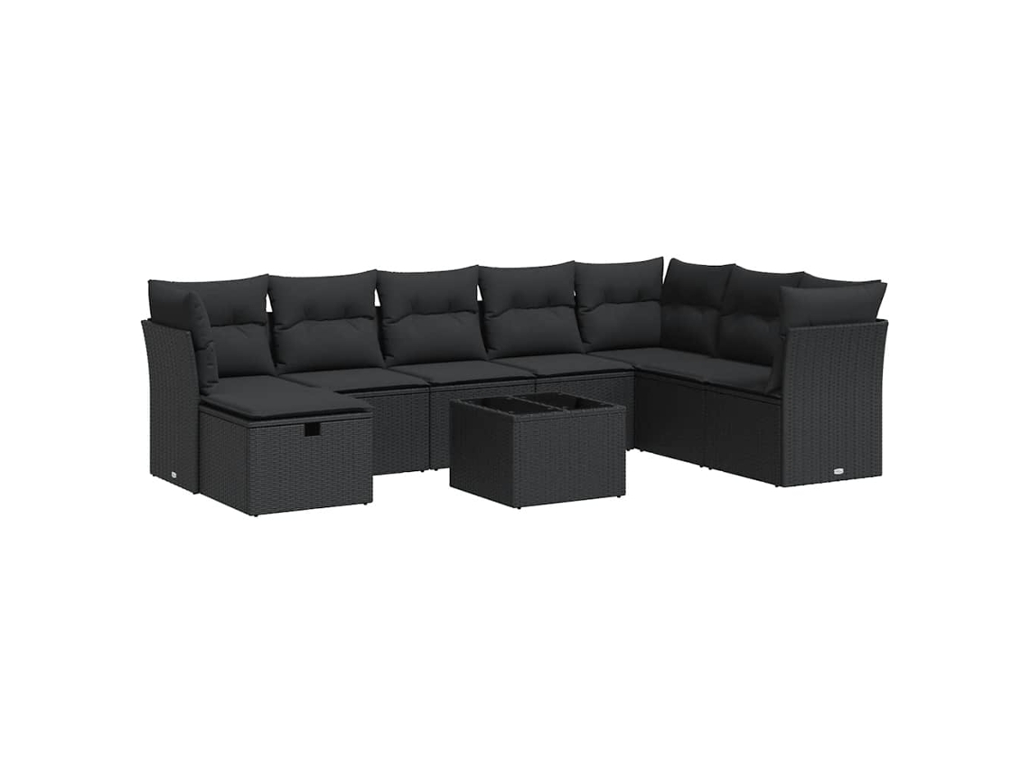 Conjunto de 9 Sofás para Jardim com Almofadões Vime Pe Preto MAISON EXCLUSIVE (N/A)