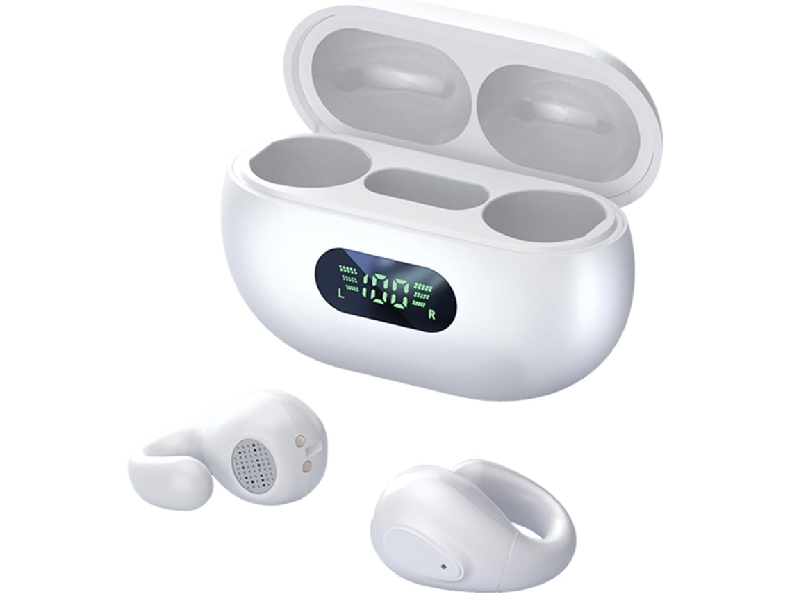 Fones Abertos Bluetooth JIAPEI com Clipe, Condução Óssea, Air Line, À Prova D'água, Corrida, Ciclismo, Branco