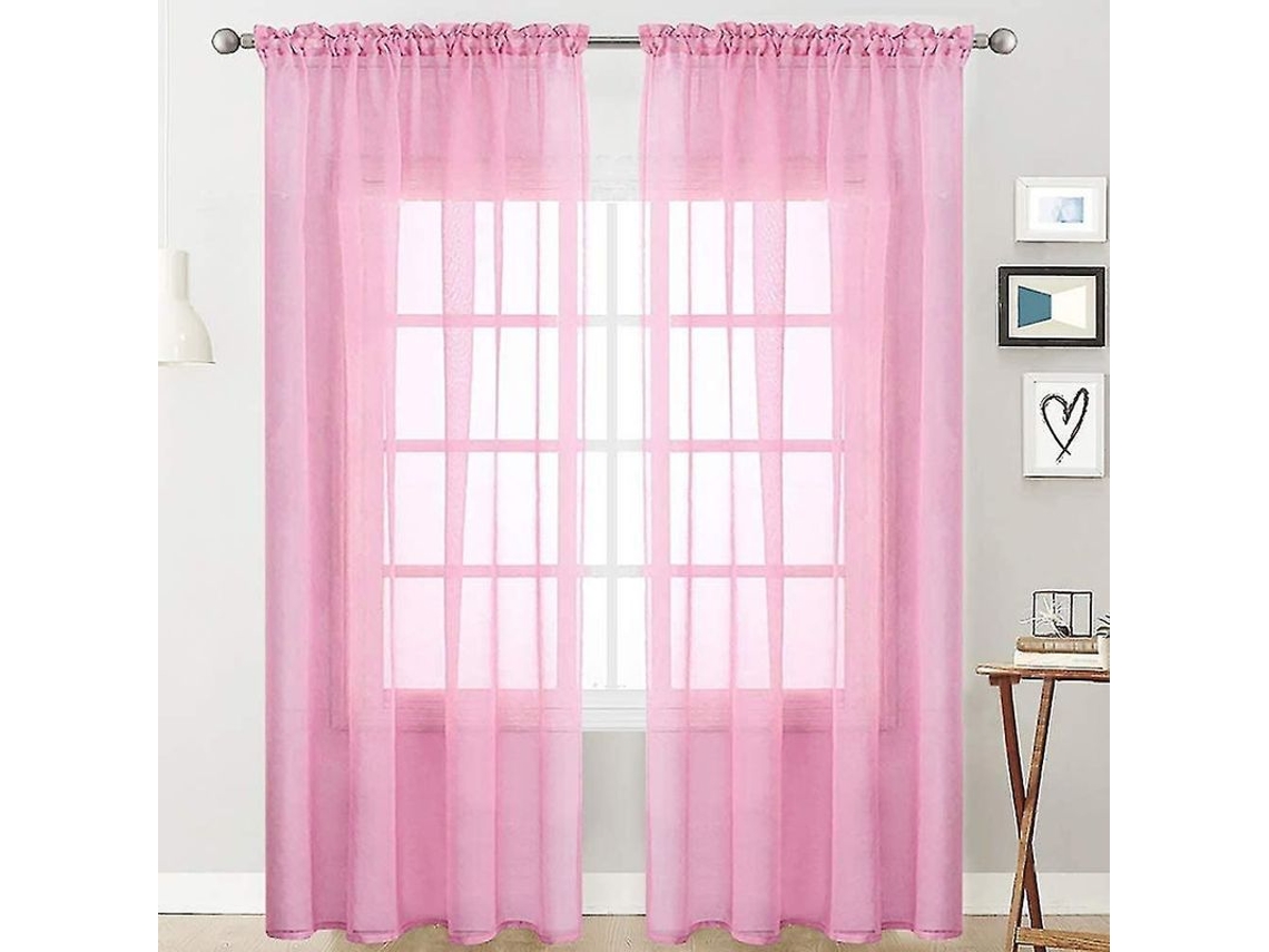 2026 cortinas Transparentes de Poliéster com Volantes Estilo Linho Bgs 100x250 Cm Rosa